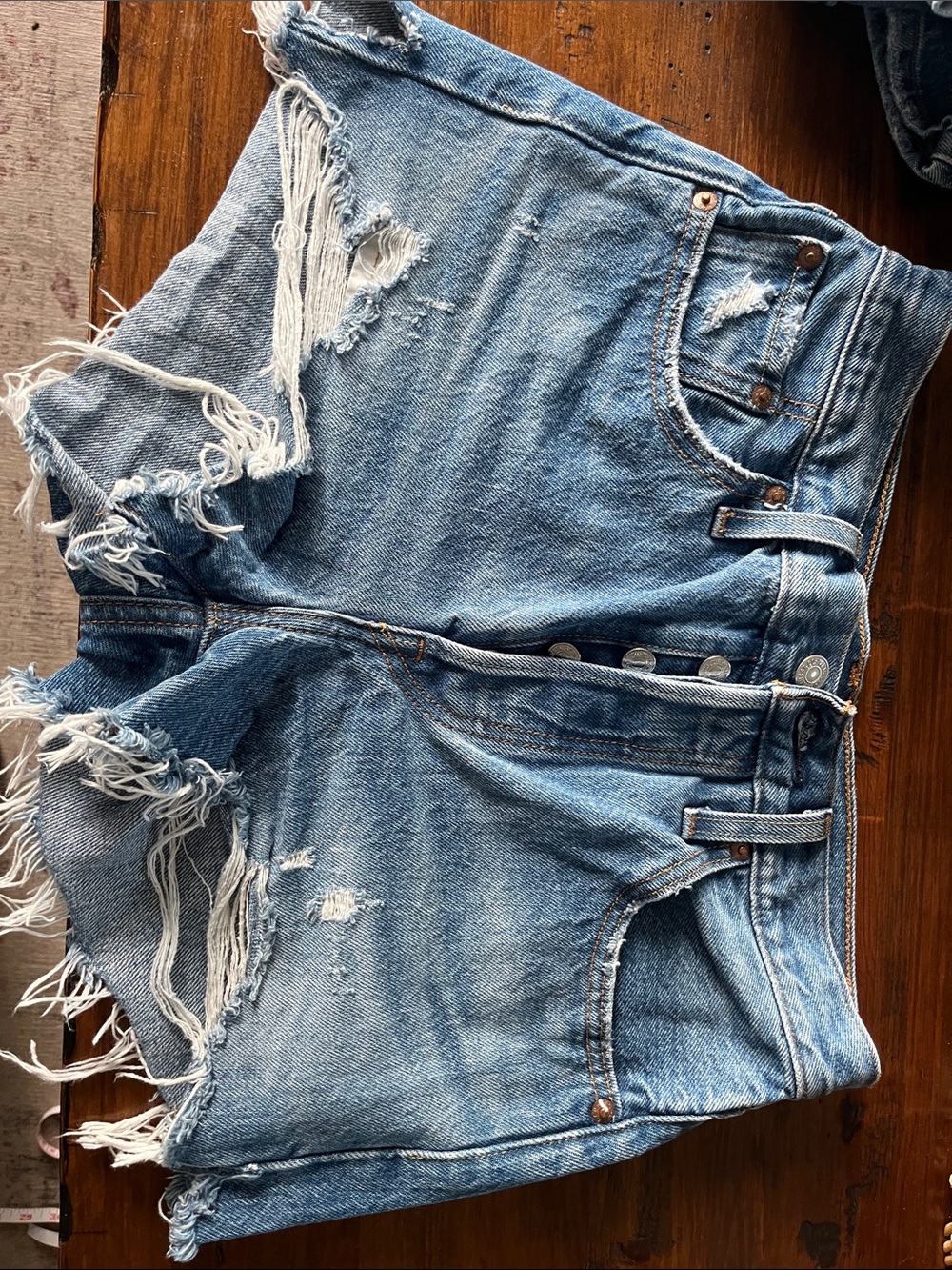 High-Waist Distressed Light Blue Denim Jean Shorts
